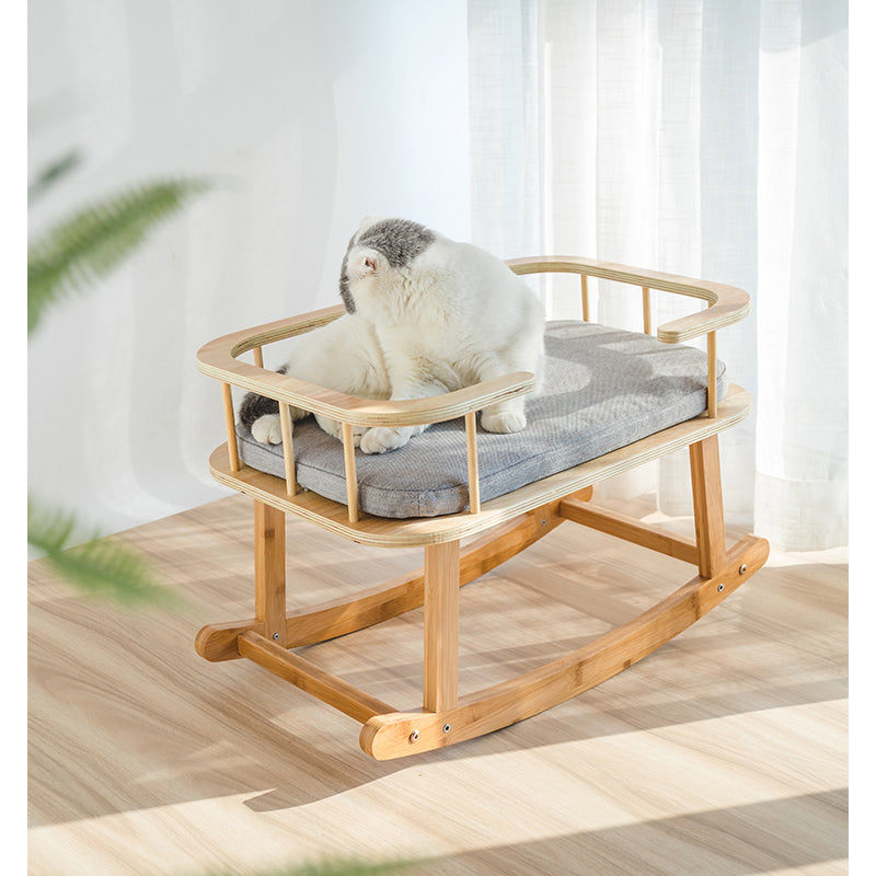 INSTACHEW Rockaby Pet Bed, Comfy and Portable Kitten Couch with Soft Cushion for Small, Medium Cats, Dogs, Long Lasting Cat Furniture, Bamboo Wooden Cot - Grey and Brown-6