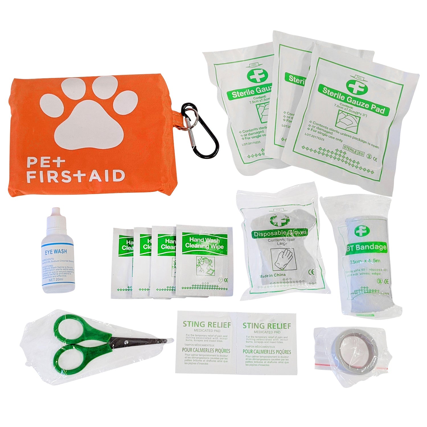 Travel Pet First Aid Kit with Carabiner - 19 pieces