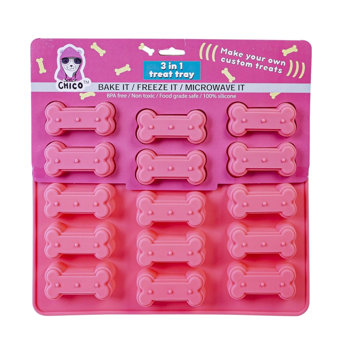 Set of Dog Bone and Paw Print 3 in 1 Silicone Baking Treat Trays