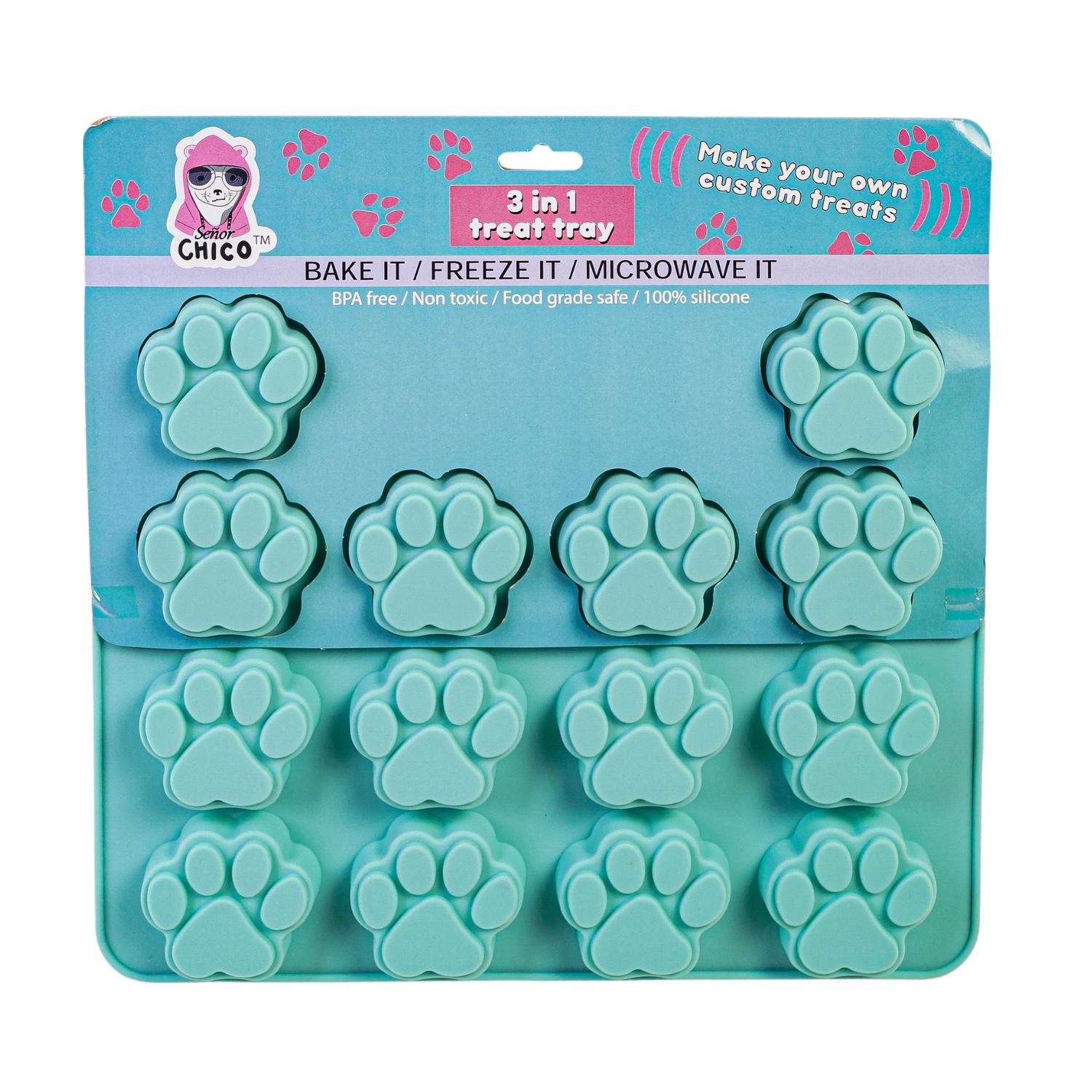 Set of Dog Bone and Paw Print 3 in 1 Silicone Baking Treat Trays