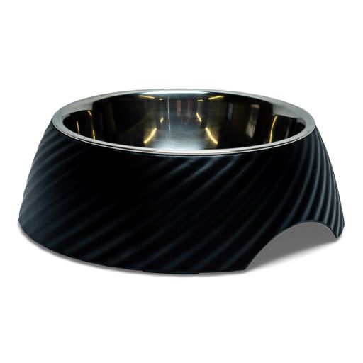Twill Round Melamine Stainless Steel Dog Bowl (Black)