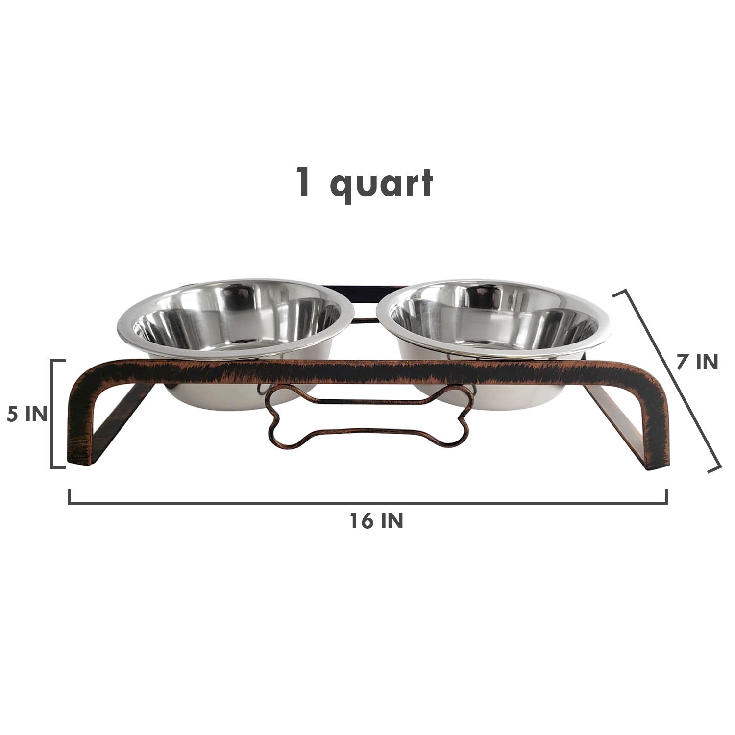 Rustic Dog Bone Feeder with 2 Stainless Steel Dog Bowls