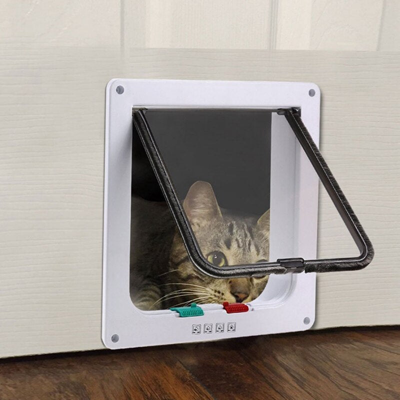 4 Way Lockable Cat Flap Door  Lock Security Flap Door for Dog Cat Kitten Small Pet Gate Door Kit Cat Dog Cat Door