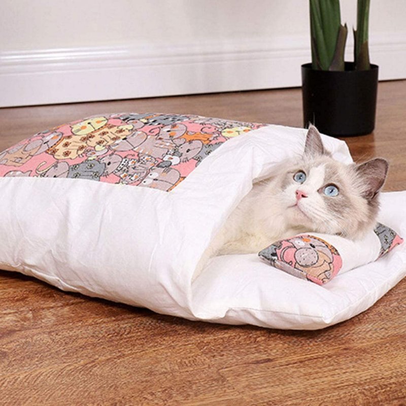 Winter Warm Pet Dog Cave Bed Soft Fleece Washable Removable for Cat Puppy Japanese Style Sleeping Bag Cushion House